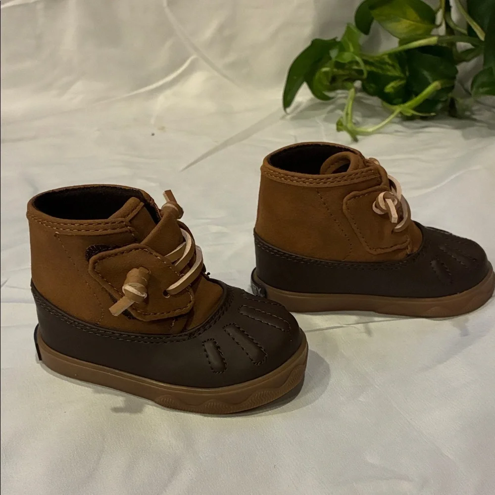 NWT Sperry Baby Size 2 Icestorm Crib Shoes Duck Boot Brown & Tan - Unisex (ABBA)